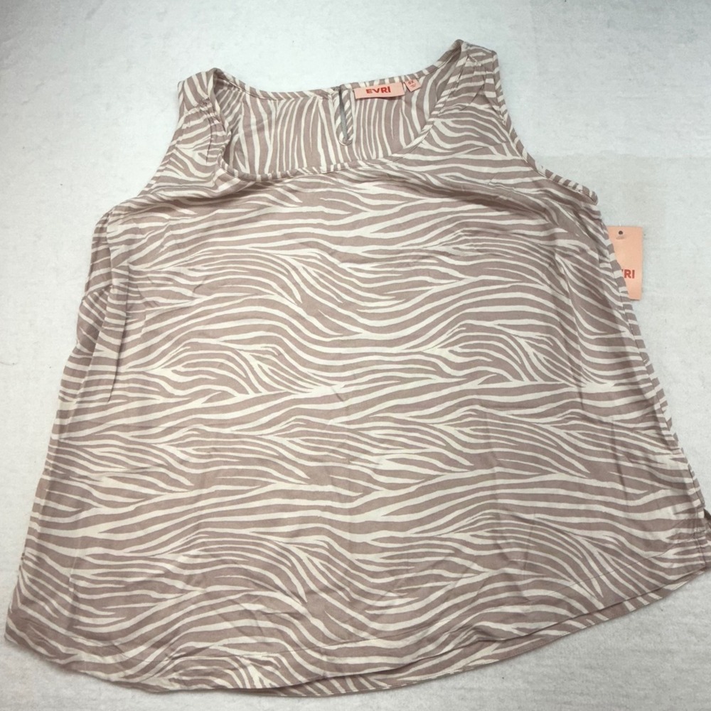 EVRI Women's 0X Sleeveless Tank Top Brown White Zebra Print Casual Blouse